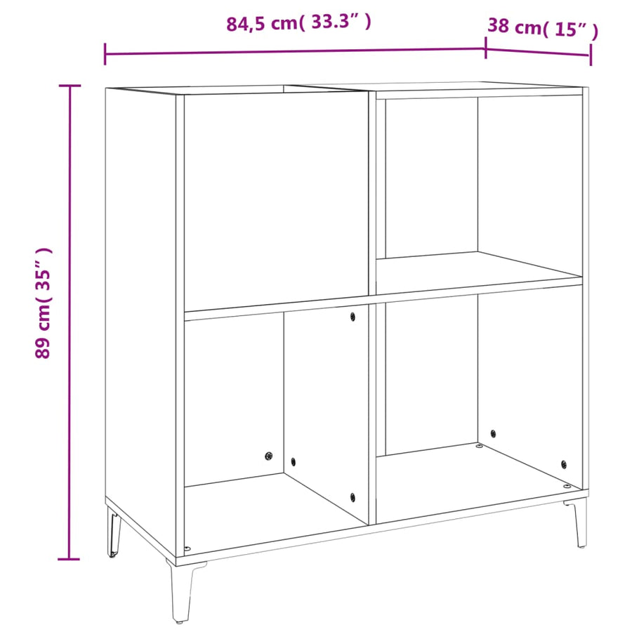 Platenkast 84,5X38X89 Cm Bewerkt Hout Betongrijs