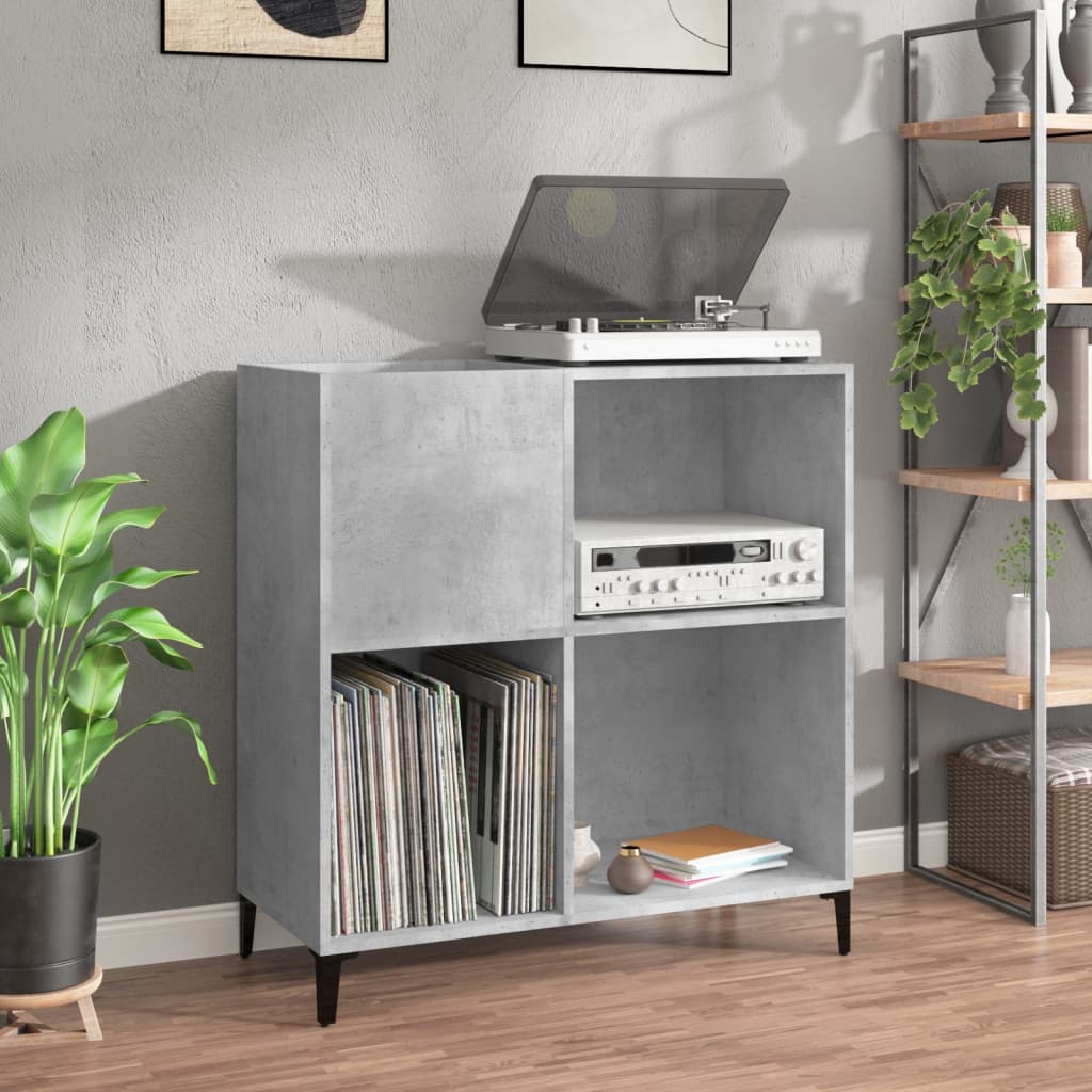 Platenkast 84,5X38X89 Cm Bewerkt Hout Betongrijs
