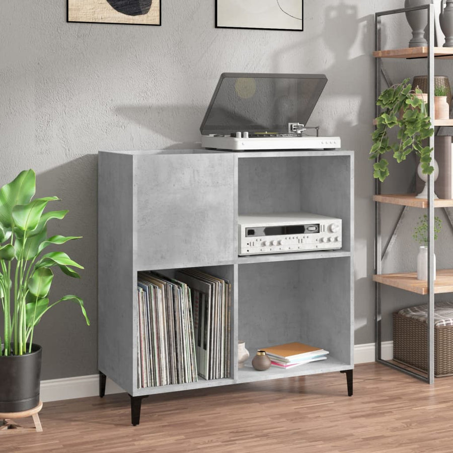 Platenkast 84,5X38X89 Cm Bewerkt Hout Betongrijs