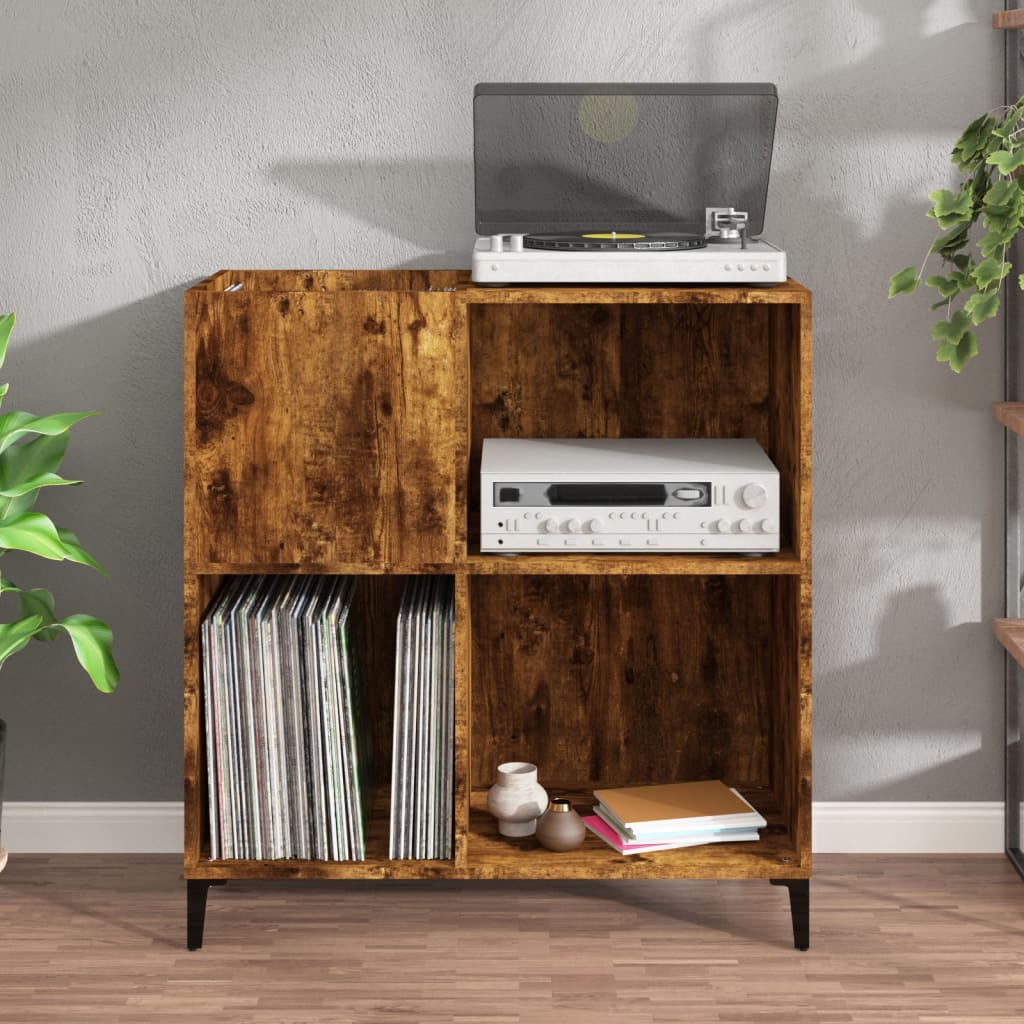 Platenkast 84,5X38X89 Cm Bewerkt Hout Kleurig Gerookt eiken