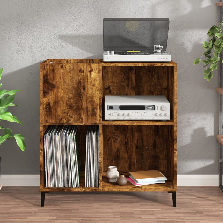 Platenkast 84,5X38X89 Cm Bewerkt Hout Kleurig Gerookt eiken