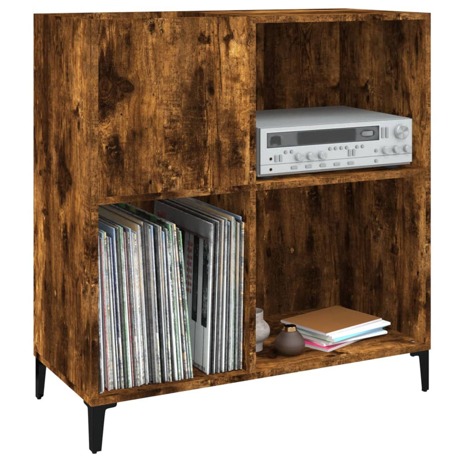 Platenkast 84,5X38X89 Cm Bewerkt Hout Kleurig Gerookt eiken