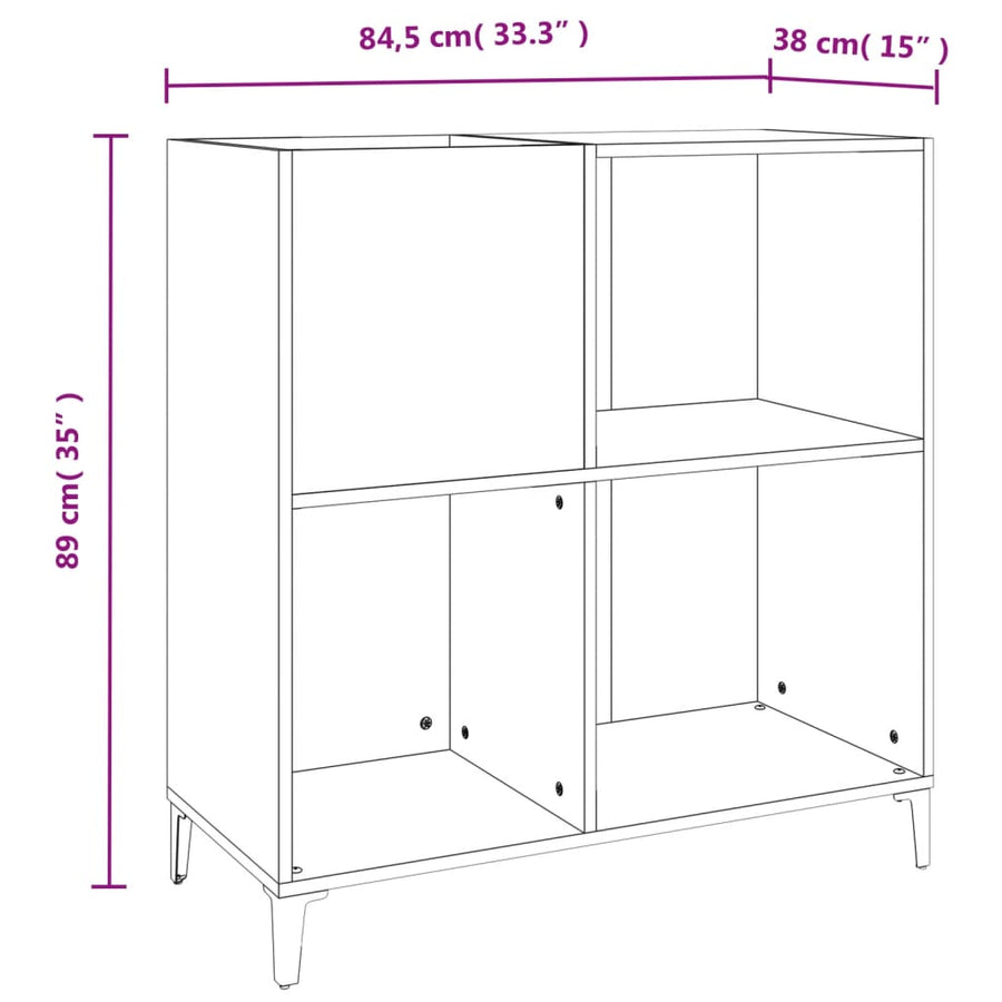 Platenkast 84,5X38X89 Cm Bewerkt Hout Kleurig Gerookt eiken