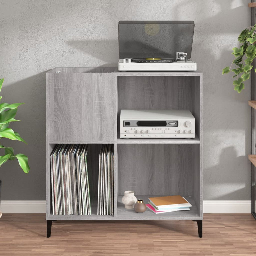 Platenkast 84,5X38X89 Cm Bewerkt Hout Grijs Sonoma Eikenkleurig