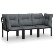 3-Delige Loungeset Met Kussens Poly Rattan Zwart En Grijs 2x hoek + midden