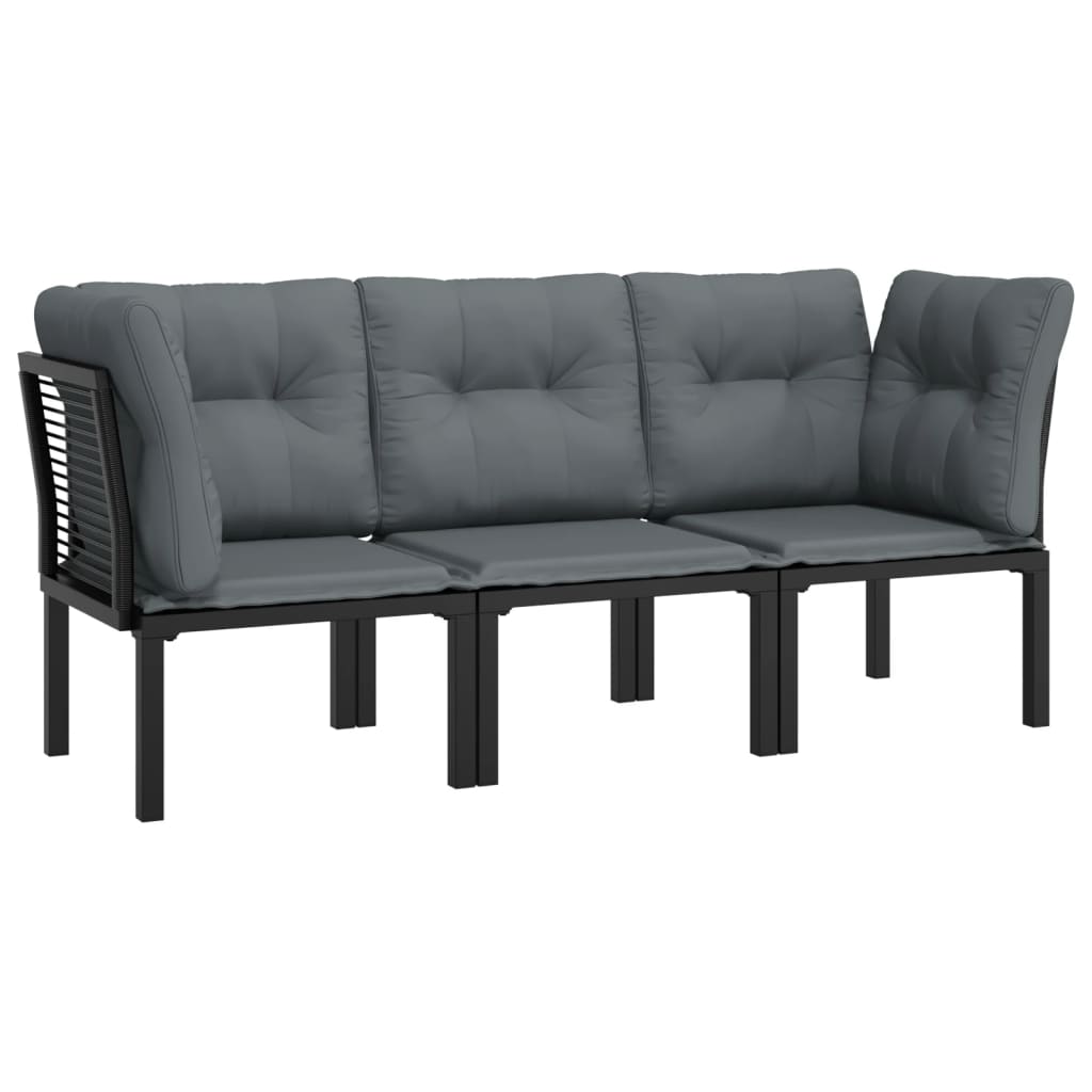 3-Delige Loungeset Met Kussens Poly Rattan Zwart En Grijs 2x hoek + midden