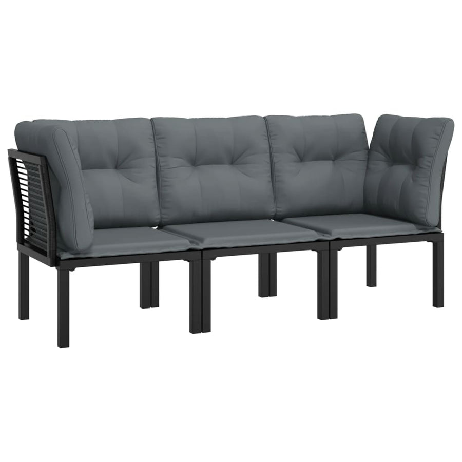 3-Delige Loungeset Met Kussens Poly Rattan Zwart En Grijs 2x hoek + midden