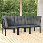 Loungeset 3-delig poly rattan zwart met grijze kussens