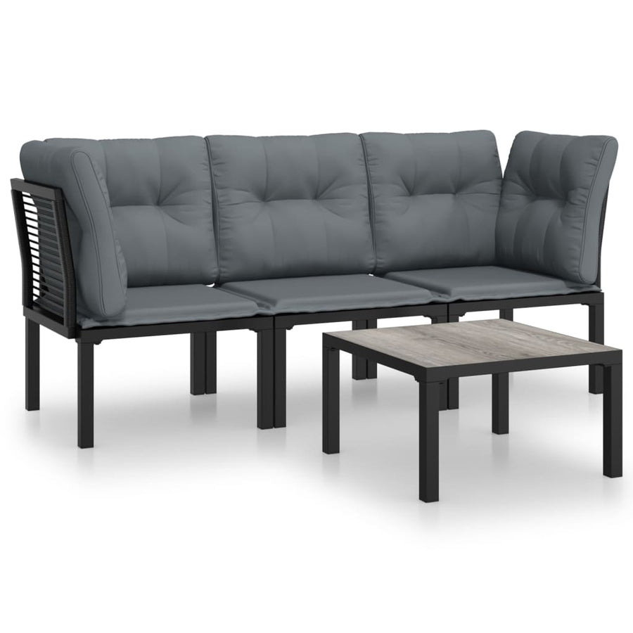 4-Delige Loungeset Poly Rattan Zwart En Grijs 2x hoek + midden + Tafel