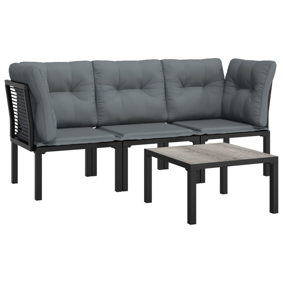 4-Delige Loungeset Poly Rattan Zwart En Grijs 2x hoek + midden + Tafel