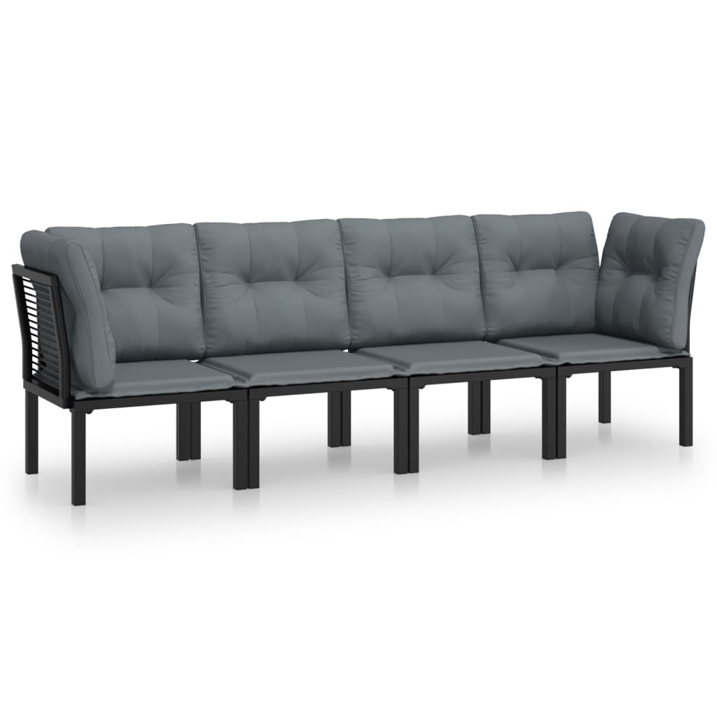 4-Delige Loungeset Poly Rattan Zwart En Grijs 2x hoek + 2x midden