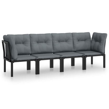 4-Delige Loungeset Poly Rattan Zwart En Grijs 2x hoek + 2x midden