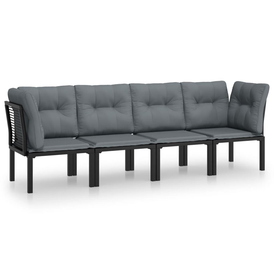 4-Delige Loungeset Poly Rattan Zwart En Grijs 2x hoek + 2x midden