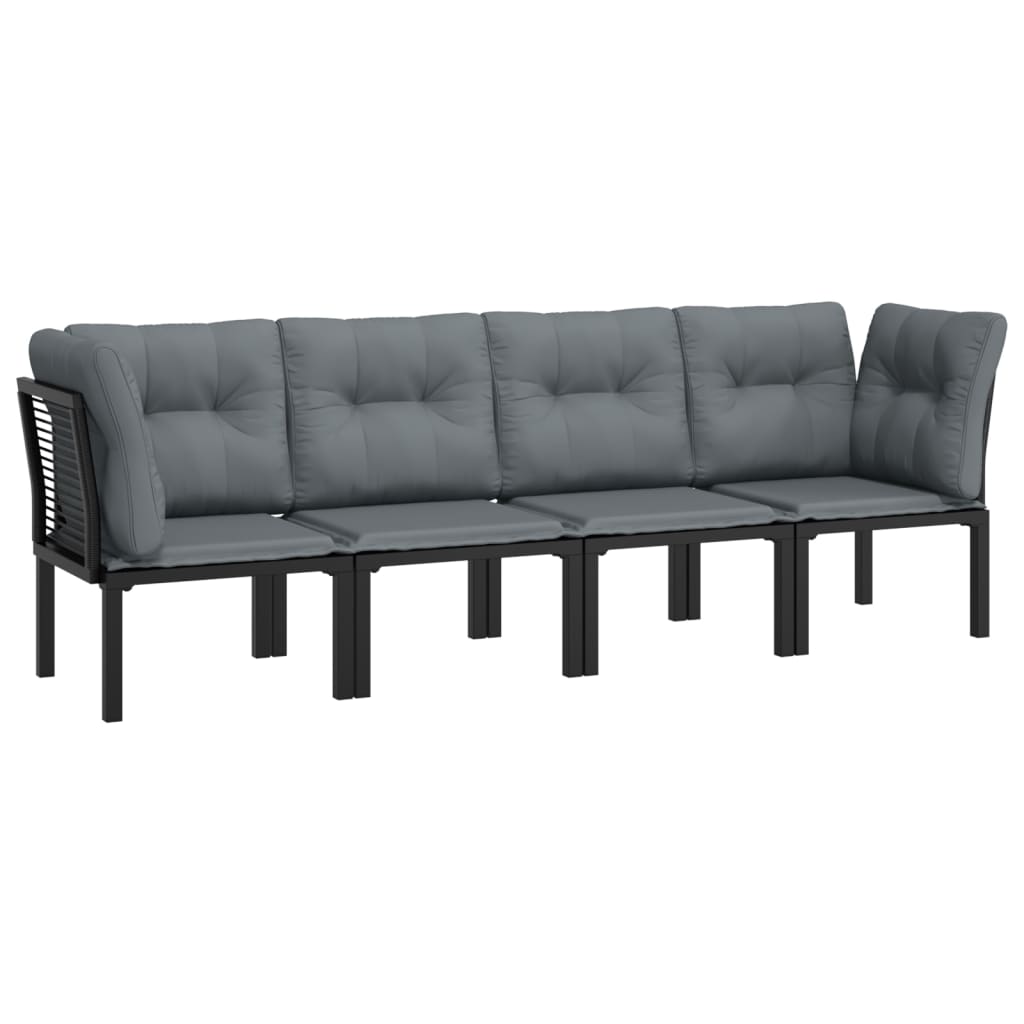 4-Delige Loungeset Poly Rattan Zwart En Grijs 2x hoek + 2x midden
