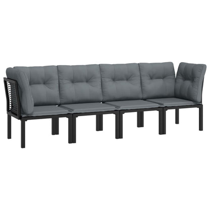 4-Delige Loungeset Poly Rattan Zwart En Grijs 2x hoek + 2x midden