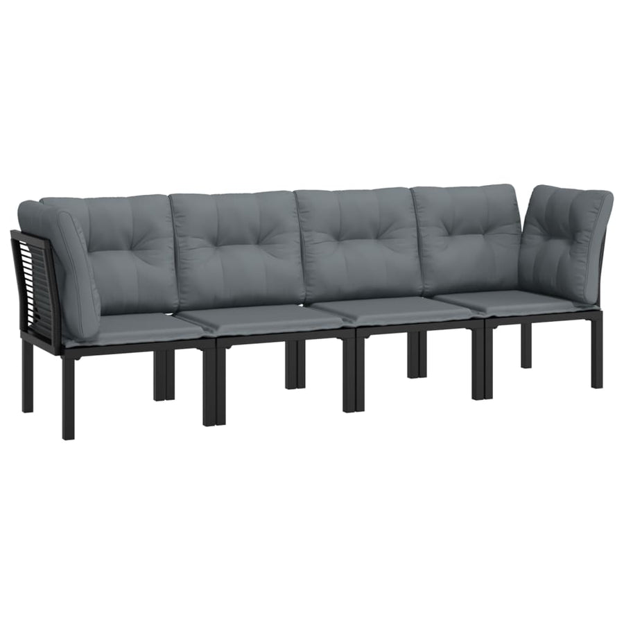 4-Delige Loungeset Poly Rattan Zwart En Grijs 2x hoek + 2x midden