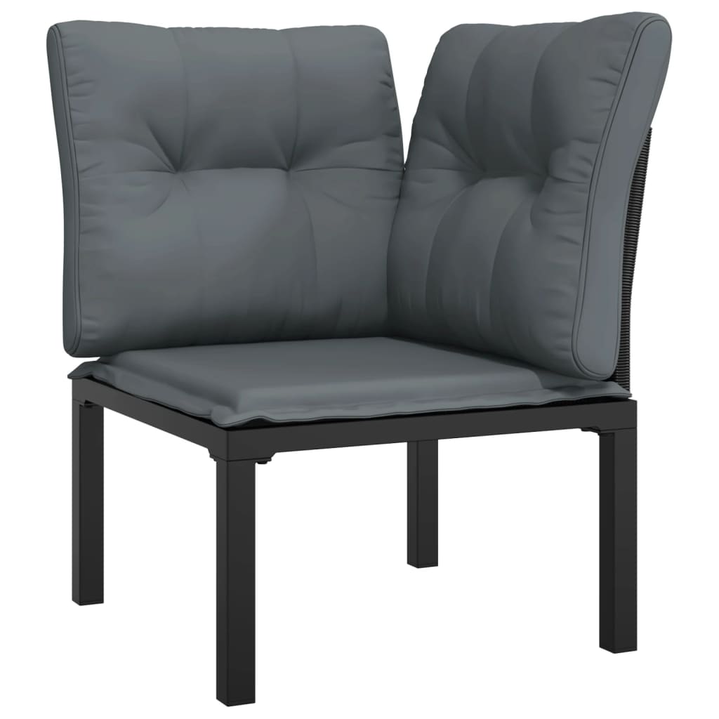 4-Delige Loungeset Poly Rattan Zwart En Grijs 2x hoek + 2x midden
