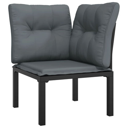 4-Delige Loungeset Poly Rattan Zwart En Grijs 2x hoek + 2x midden