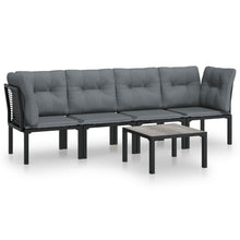 5-Delige Loungeset Poly Rattan Zwart En Grijs 2x hoek + 2x midden + Tafel