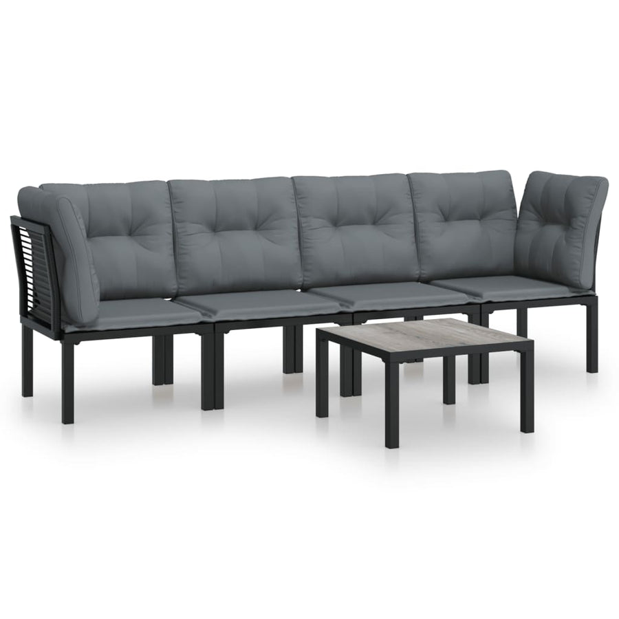 5-Delige Loungeset Poly Rattan Zwart En Grijs 2x hoek + 2x midden + Tafel