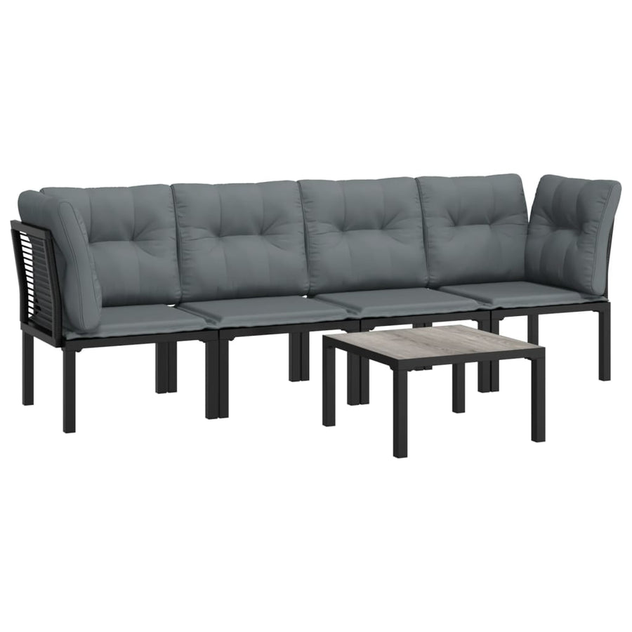 5-Delige Loungeset Poly Rattan Zwart En Grijs 2x hoek + 2x midden + Tafel