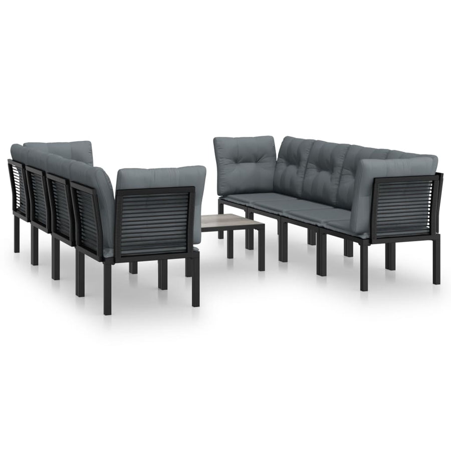 9-Delige Loungeset Poly Rattan Zwart En Grijs
