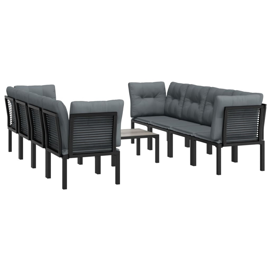 9-Delige Loungeset Poly Rattan Zwart En Grijs