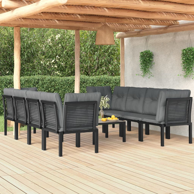 9-Delige Loungeset Poly Rattan Zwart En Grijs