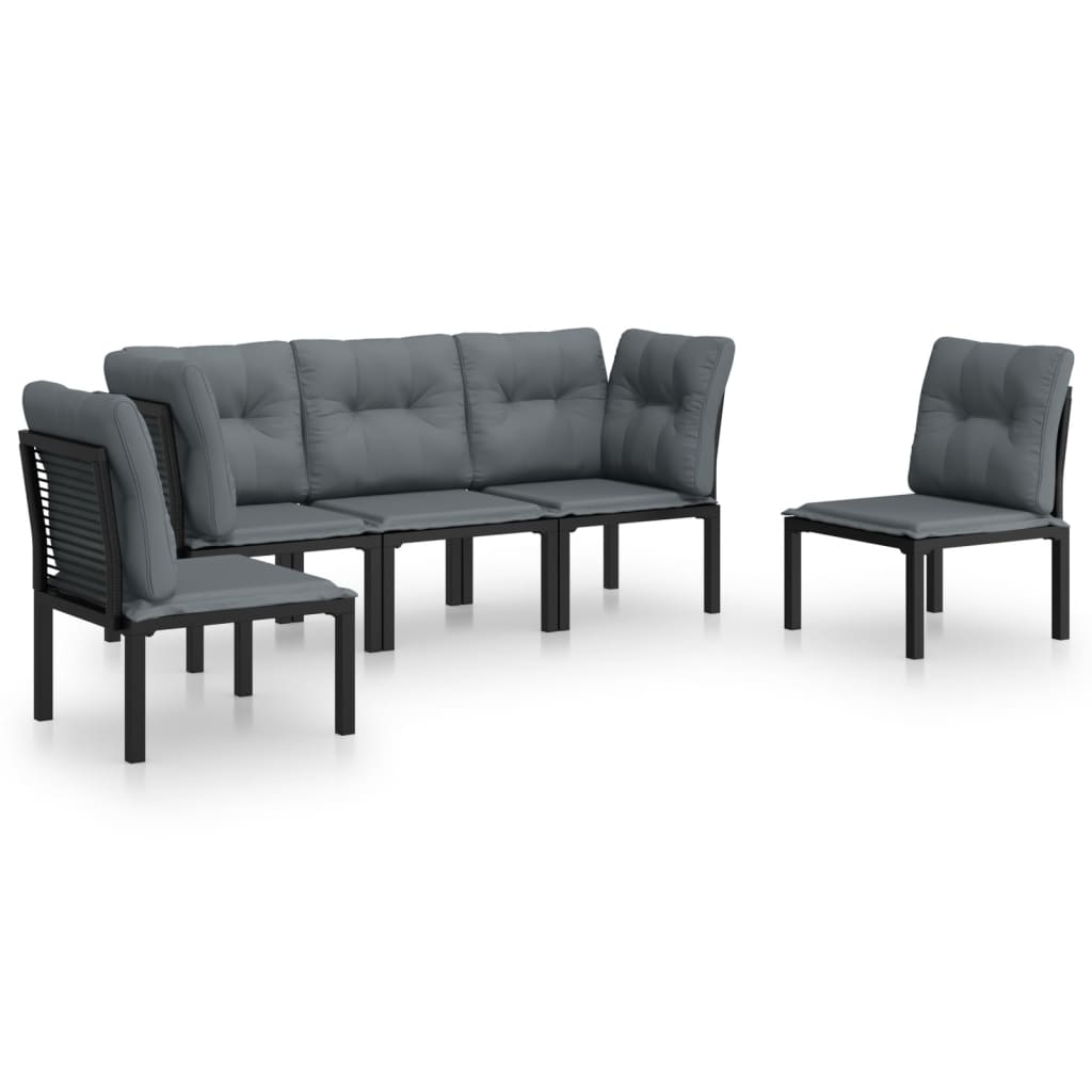 5-Delige Loungeset Poly Rattan Zwart En Grijs 2x hoek + 3x midden