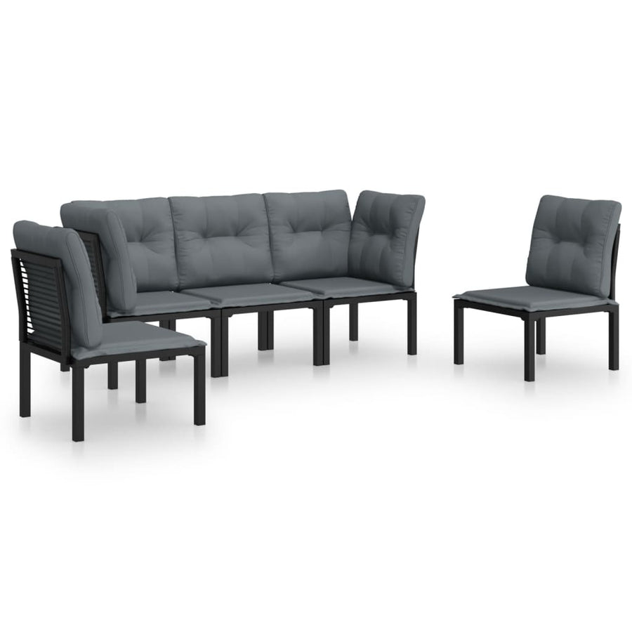 5-Delige Loungeset Poly Rattan Zwart En Grijs 2x hoek + 3x midden