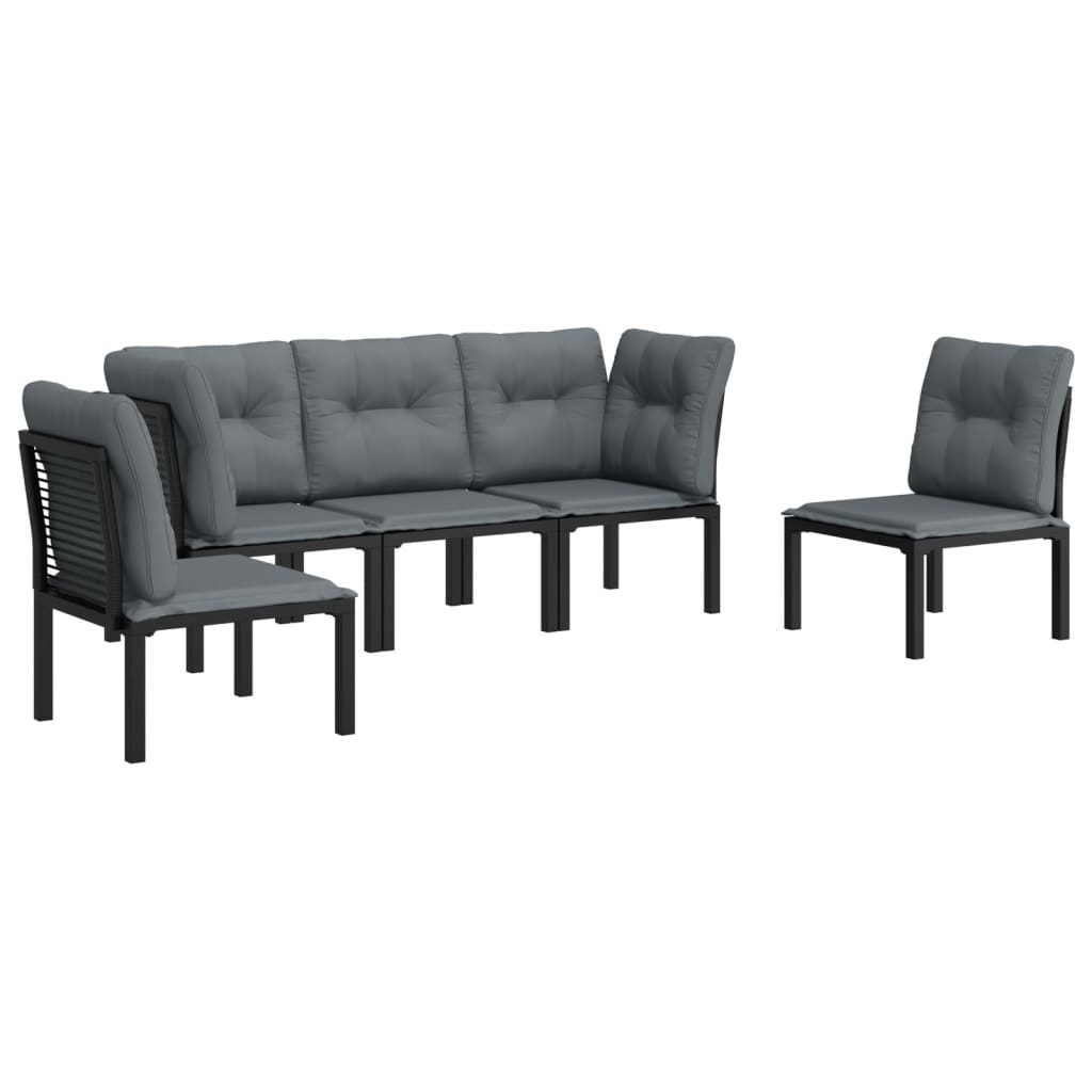 5-Delige Loungeset Poly Rattan Zwart En Grijs 2x hoek + 3x midden