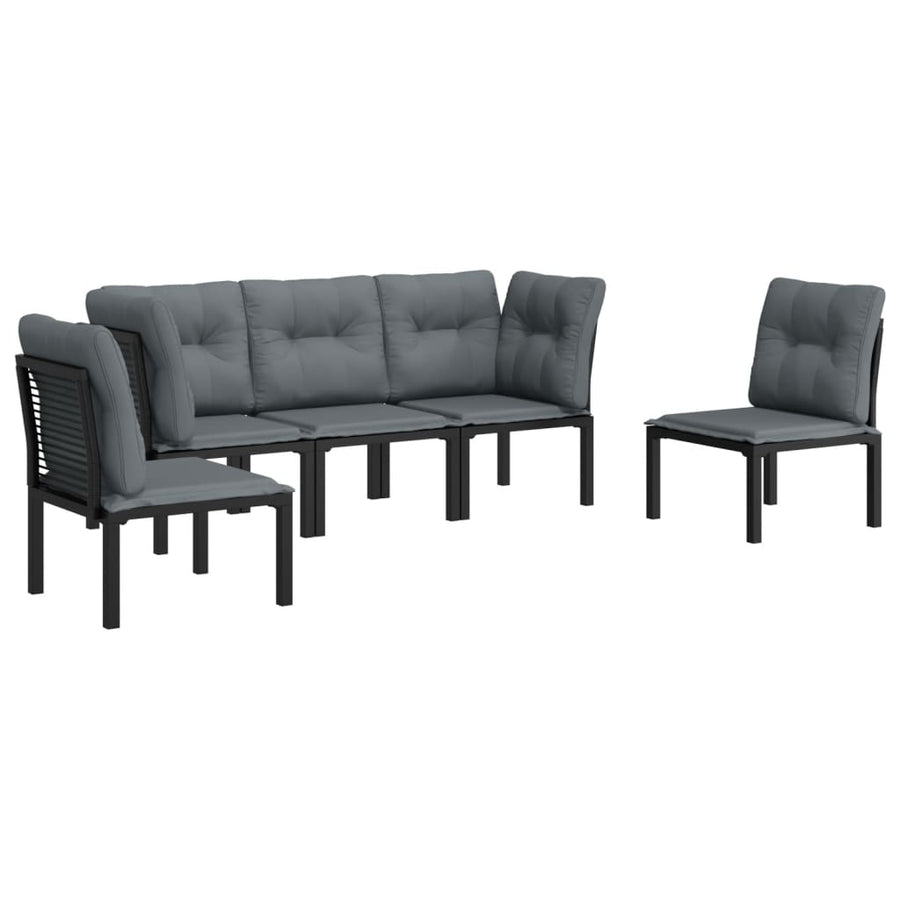 5-Delige Loungeset Poly Rattan Zwart En Grijs 2x hoek + 3x midden