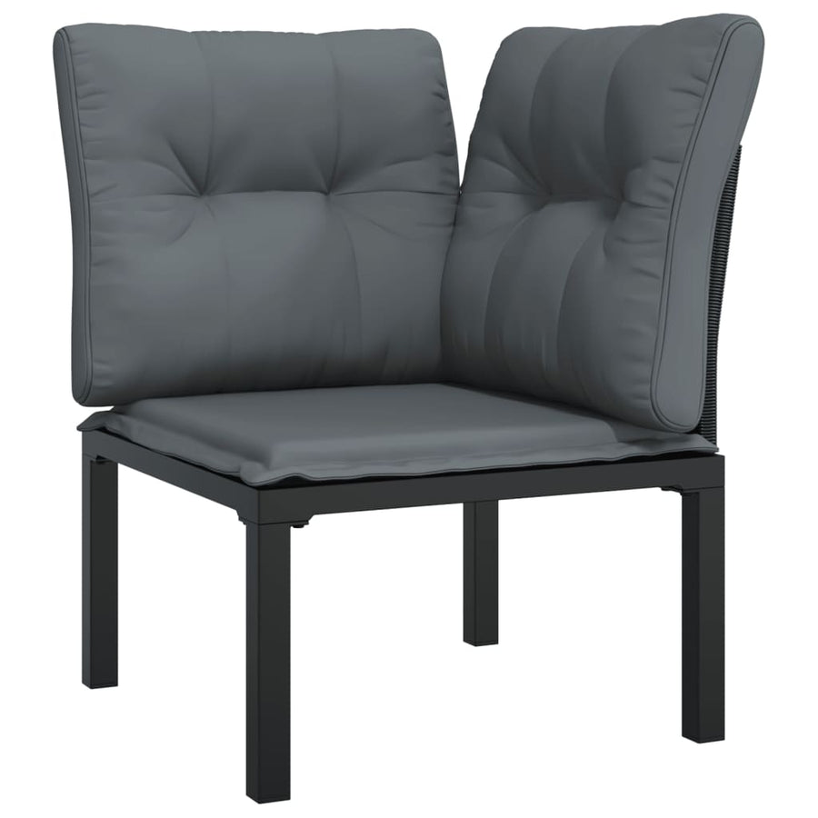 5-Delige Loungeset Poly Rattan Zwart En Grijs 2x hoek + 3x midden