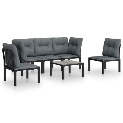 6-Delige Loungeset Poly Rattan Zwart En Grijs 2x hoek + 3x midden + Tafel