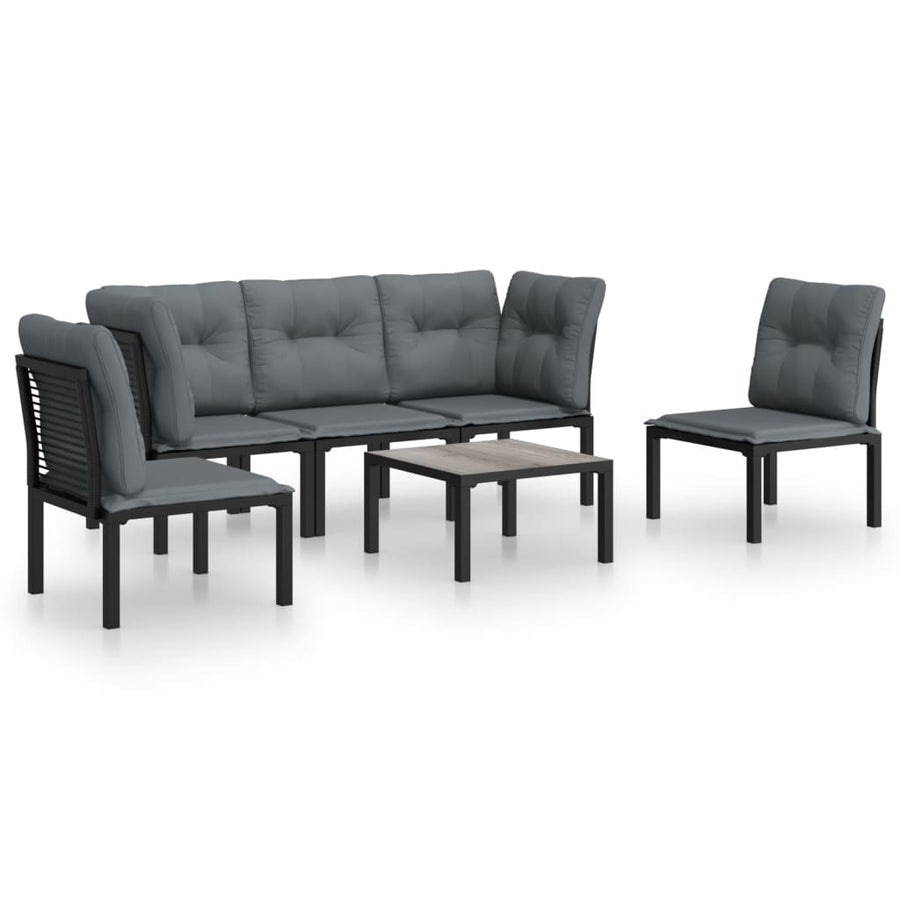 6-Delige Loungeset Poly Rattan Zwart En Grijs 2x hoek + 3x midden + Tafel