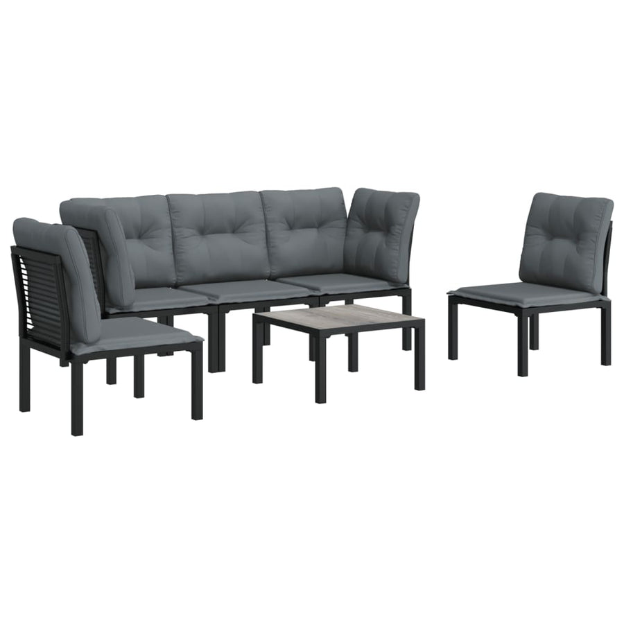 6-Delige Loungeset Poly Rattan Zwart En Grijs 2x hoek + 3x midden + Tafel