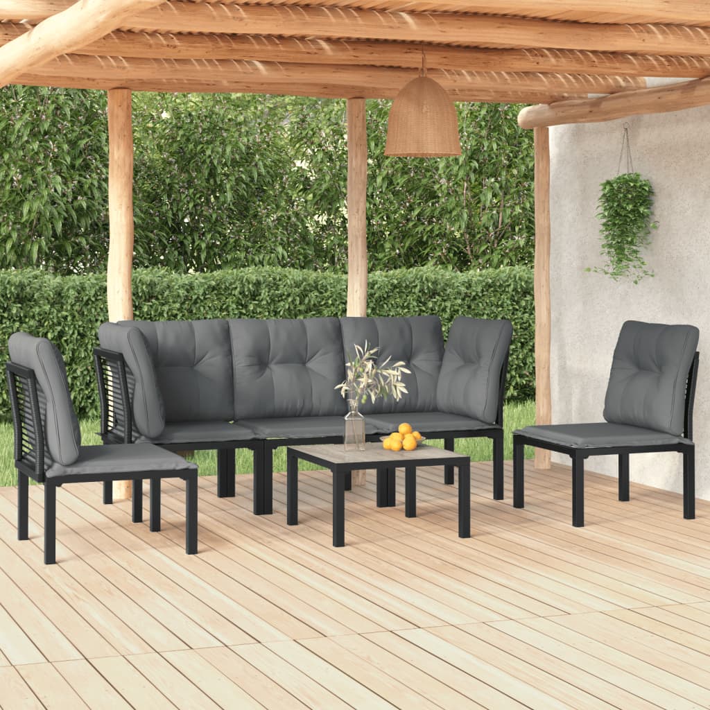 6-Delige Loungeset Poly Rattan Zwart En Grijs 2x hoek + 3x midden + Tafel