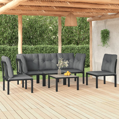 6-Delige Loungeset Poly Rattan Zwart En Grijs 2x hoek + 3x midden + Tafel
