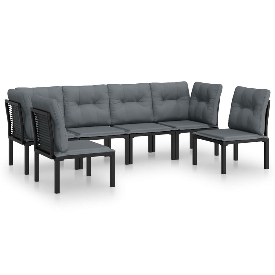 6-Delige Loungeset Poly Rattan Zwart En Grijs 2x hoek + 4x midden
