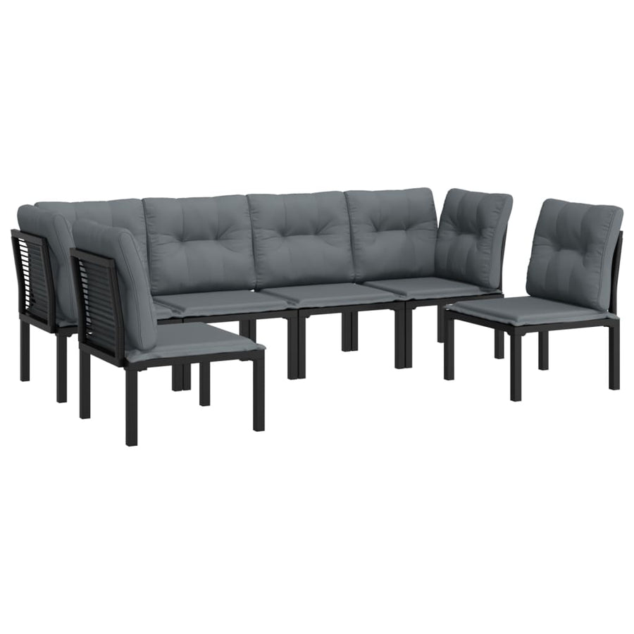 6-Delige Loungeset Poly Rattan Zwart En Grijs 2x hoek + 4x midden
