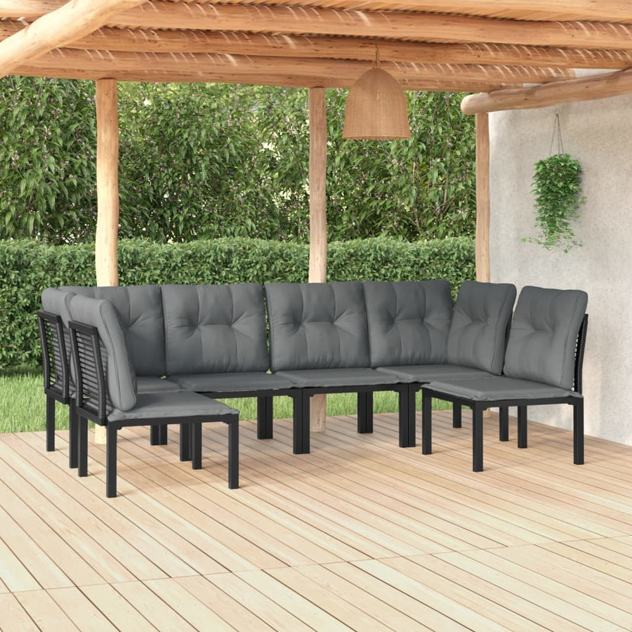 6-Delige Loungeset Poly Rattan Zwart En Grijs 2x hoek + 4x midden