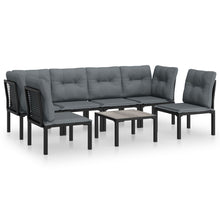 7-Delige Loungeset Poly Rattan Zwart En Grijs 2x hoek + 4x midden + Tafel