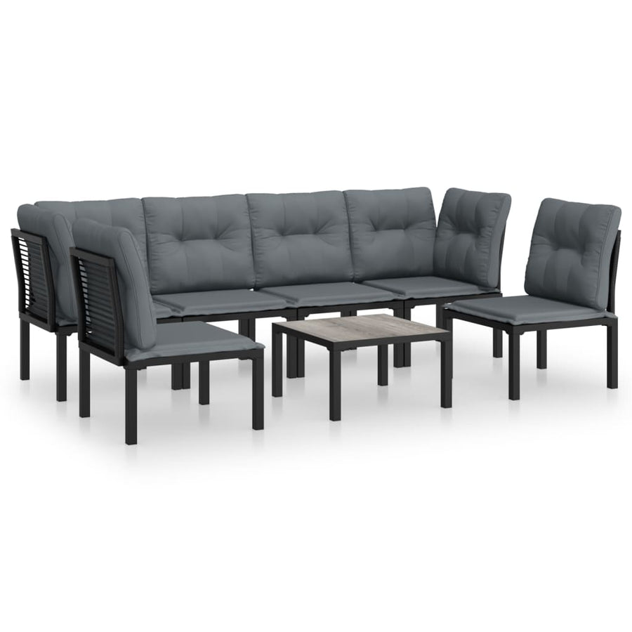7-Delige Loungeset Poly Rattan Zwart En Grijs 2x hoek + 4x midden + Tafel