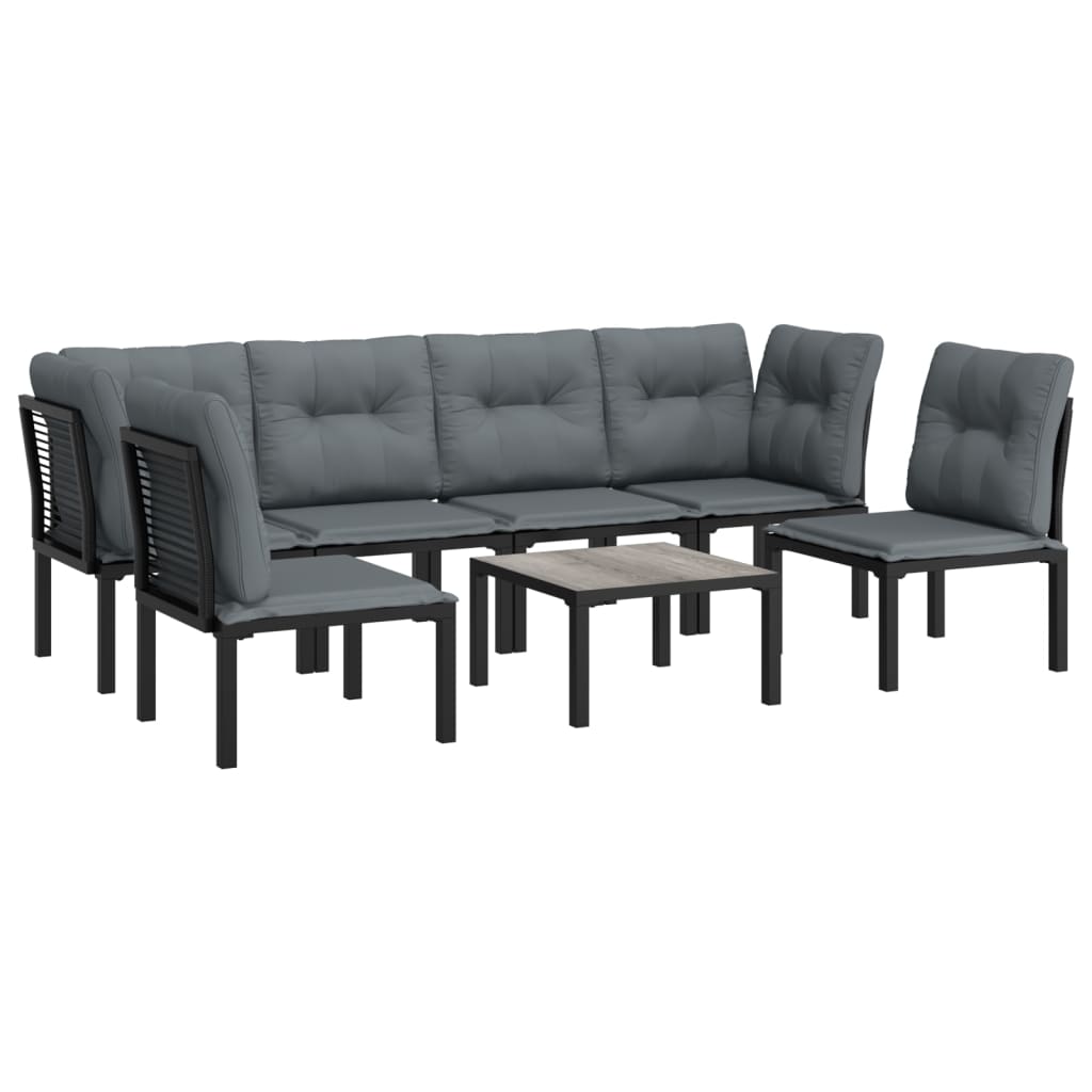 7-Delige Loungeset Poly Rattan Zwart En Grijs 2x hoek + 4x midden + Tafel