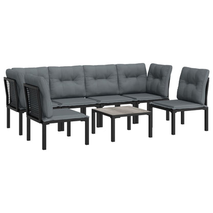 7-Delige Loungeset Poly Rattan Zwart En Grijs 2x hoek + 4x midden + Tafel