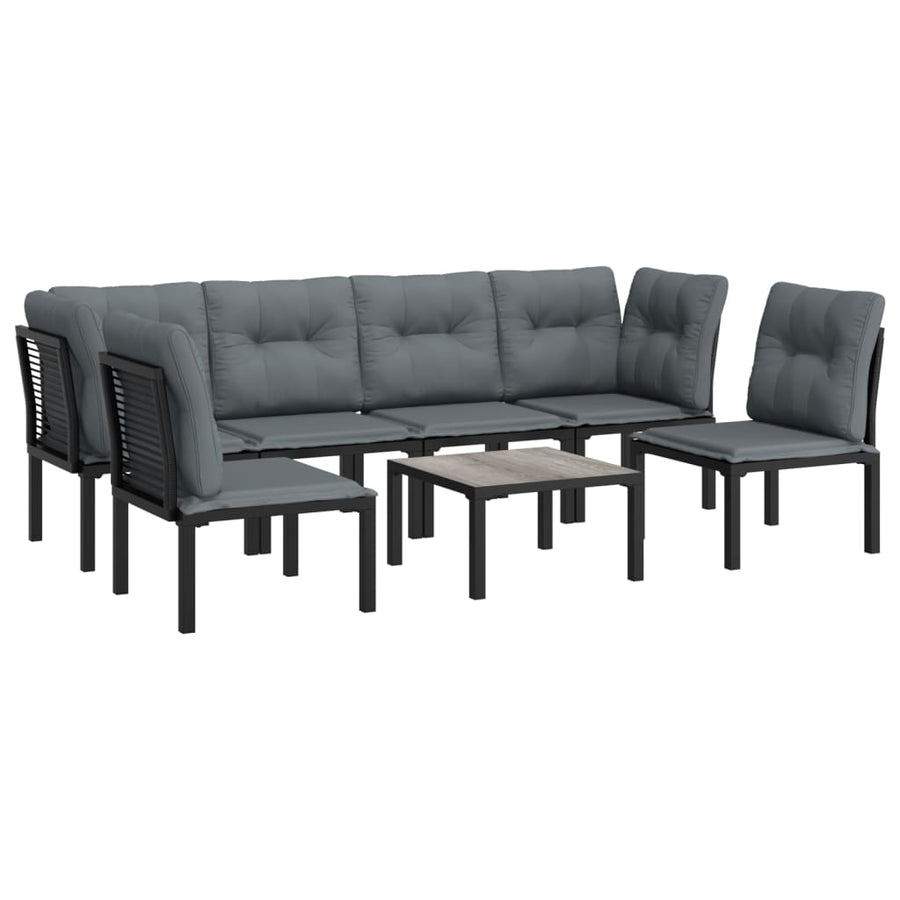 7-Delige Loungeset Poly Rattan Zwart En Grijs 2x hoek + 4x midden + Tafel