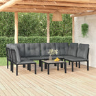 7-Delige Loungeset Poly Rattan Zwart En Grijs 2x hoek + 4x midden + Tafel