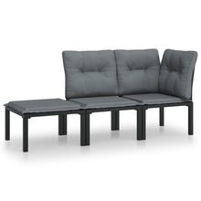 3-Delige Loungeset Met Kussens Poly Rattan Zwart En Grijs hoek + midden + voetensteun