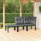 3-Delige Loungeset Met Kussens Poly Rattan Zwart En Grijs hoek + midden + voetensteun