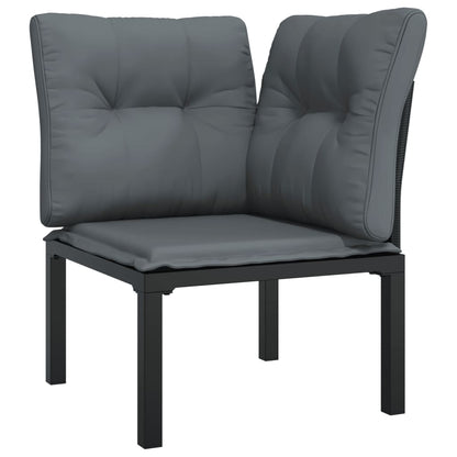 4-Delige Loungeset Poly Rattan Zwart En Grijs hoek + midden + 2x voetensteun
